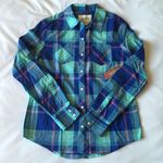 Arizona Jean Company Blue And Mint Plaid Shirt Photo 0