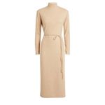 Vince  Belted Cotton-blend Midi Turtleneck Sweater Dress In Neutral Photo 1