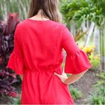 Listicle  Rowan Red Tie Romper Medium Bell Sleeve Photo 4