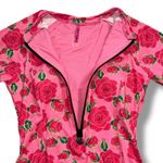 Betsey Johnson Womens One Piece Swimsuit Scuba Knit Half Zip Long Sleeve Pink M Photo 4