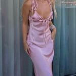 ZARA  dress maxi satin effect slip dusty pink tied wedding party evening Photo 9