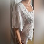 Zac and Rachel  White Size M Linen Crochet Lace Bohemian 3/4 Sleeve Blouse Photo 2