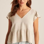 Abercrombie Linen Blend Trapeze Babydoll Top Open Back Tie Flutter Sleeve M Size M Photo 0