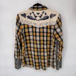 Gimmicks by BKE  Flannel Western Shirt Womens Medium‎ Yellow Blue Plaid Cotton Photo 8