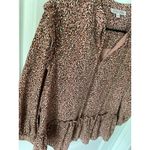 Joy Joy Boho  Womens Leopard Print Peplum Blouse Long V Neck Medium Feminine M Photo 2