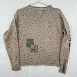 Vintage Y2K Patchwork Sweater Embroidered Fall Leaves Pocket Rolled Edge J Jill Tan Size M Photo 2