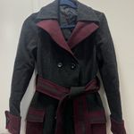 Diane Von Furstenberg  Gray & Maroon Belted Wool Long Coat Size 6 US Photo 1