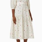 KITRI Imelda Midi Dress pockets belted linen puff sleeve square neck floral Red Size 8 Photo 0