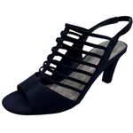 Impo Size 6.5 Strappy Navy Blue Peep-Toe Heels With Slingback Stiletto Heel Photo 6