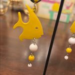 Yellow Fish Earrings with White Beads Photo 1