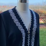 St. John Collection Black with White Embroidered Trim Zip Cardigan Size 8 Photo 10