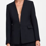 ZARA Basic Black Hook & Eye Collarless Blazer Jacket Small Photo 0