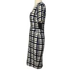 ZARA  Pencil Shift Dress Navy Blue White Plaid Short Sleeve Square Neckline Sz S Photo 10