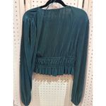 Sincerely Jules  Teal Ribbed Drawstring Ruched V Neck Long Sleeve Crop Top L Photo 4