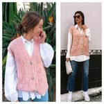 ZARA Pink Jewel Button Pointelle Knit Vest Small Oversized Sweater Rhinestone Photo 1