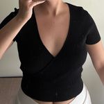 Francesca's Cropped Black Wrap Top Photo 0