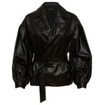 Who What Wear  Women's Faux Leather Belted Blazer Jacket Black, Size Small Photo 0