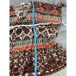 EMBER Coffee Brown Deep Vneck Tie Cuffs Festival Boho Blouse Top Large vacation Photo 6