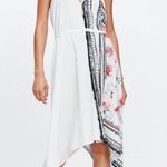 ZARA  Combined Asymmetric Halter V-Neck Dress Rose Print Black/White/Red Sz S NEW Photo 0