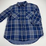 Seven7  Double Layer Gauzy Cotton Blue Plaid 3/4 Sleeve Button Up Shirt Size M Photo 0