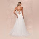 Lulus Luxury White Sheer Tulle Embroidered Beaded Bridal Gown Size Large NWT Photo 3