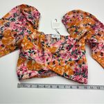 Something Navy Puff Sleeve Floral Crop Top Womens Size XXS Linen Blend NEW Photo 9