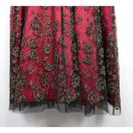 Adrianna Papell Vintage Papell Boutique Red Black Velvet Floral Midi Dress Dark Romantic Fairy Photo 11
