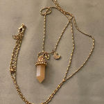 28” to 30” Necklace 1” Quartz Pendant Rhinestones Top Moon Diamond Charm Gold Photo 0