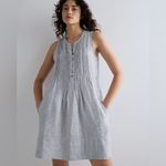 Quince NWOT 100% European Linen Sleeveless Swing Dress Blue Pinstripe XL - Flaw Photo 5