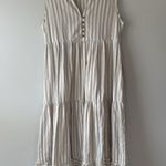 Petal and Pup  Women's Tan White Striped V-Neck Sleeveless Tiered Midi Dress Size 8 Photo 1