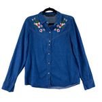 ZARA Denimwear Western Cowgirl Pearl Snap Shirt Medium Blue Jean Embroidered Photo 0