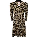 Style & Co  NWT Petite Black Tan Tiger 3/4‎ Sleeve Pleated V Neck Dress Size PM Photo 4