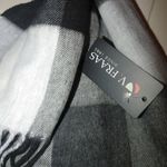 V. Fraas Checkered Scarf Black White Acrylic Germany Womens Fringe Photo 5