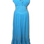 American Eagle Corset Tiered Maxi Dress sz Large Blue Smocked Milkmaid Boho Photo 4