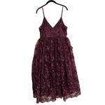 Lulus  Dress Pure Poise Dark Purple 3D Embroidered Tulle Midi Medium NWT Photo 3