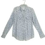 Maurice's  Light Wash Blue Chambray Denim & White Floral Boho Button Up Top Photo 0
