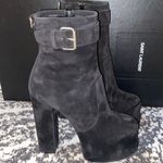 Saint Laurent Mina Cherry 95  Mazzi Buckle Platform Suede Booties Cachemire Nero Size 39 Photo 1