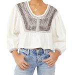 Free People  Womens M Iggie Embroidered Blouse in Ivory/Black Bean NEW Photo 0