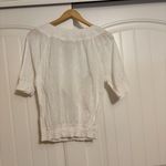 Boston Proper  Embellished Shirt Medium White Gold Keyhole Smocked Tie Cotton Photo 2