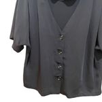 Elodie V-Neck Button Front Short Sleeve Blouse Black Size Small Photo 3