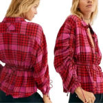 Free People  pacific dawn red plaid button down shirt s Photo 1