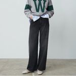 ZARA  High Rise Wide Leg Cotton Denim Jeans in Washed Black Size 2 Photo 2