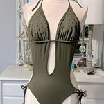 Xhilaration Swimsuit One Piece Cut Out Army Olive Green Womens Small Photo 0