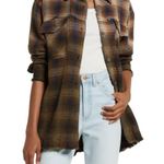 Free People NEW  Navy Tobacco Ombre Plaid Anneli Button Down Shacket Top Photo 1