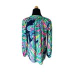 Lilly Pulitzer  Elsa Top 100% Silk Long Sleeve Split Neck Blouse Blue Siz… Photo 4