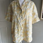 Uniqlo Yellow Floral Button-Up Top Linen Blend Feminine Beachy Tropical Photo 0