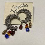 Crescent Legends Moon Shape Silver Tone Metal Pierced Post Earrings with Dangles Photo 12