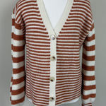 Sadie & Sage Tight Knot Balloon Sleeve Stripe Cardigan Rust & Cream Medium Orange Photo 0