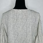 fab'rik  Size M Blouse Top Front Tie Knot V-Neck Cream Black Bell Sleeve Photo 9