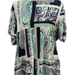 JM Collection JM‎ Collection Blue/Green Textured Paisley Blouse Size Large Photo 0